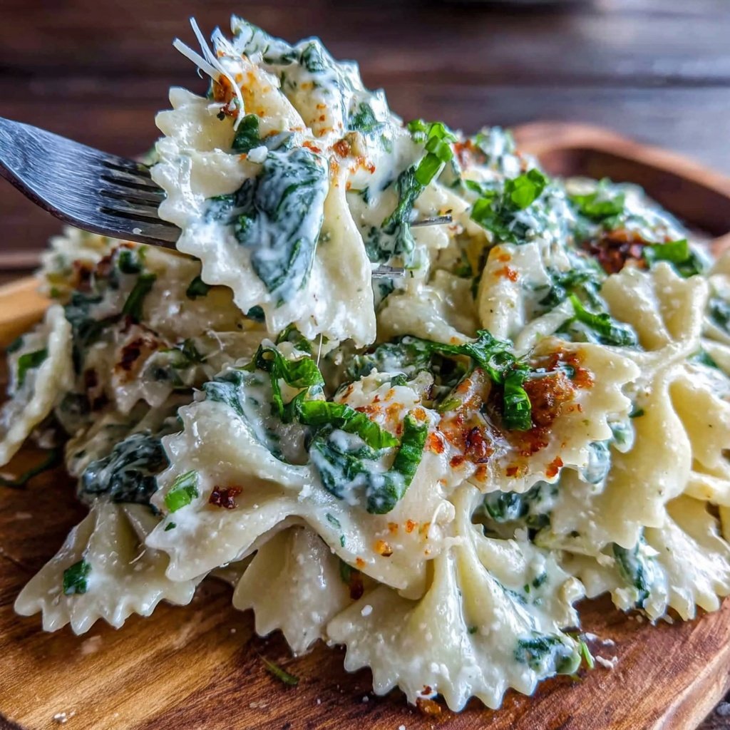 Bow Tie Pasta With Spinach Alfredo