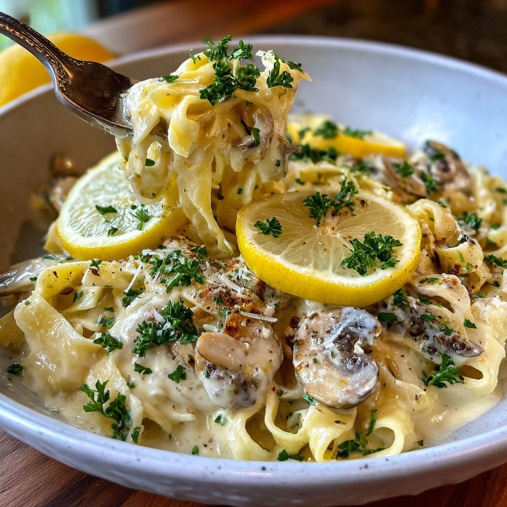 Romantic Creamy Lemon Mushroom Pasta