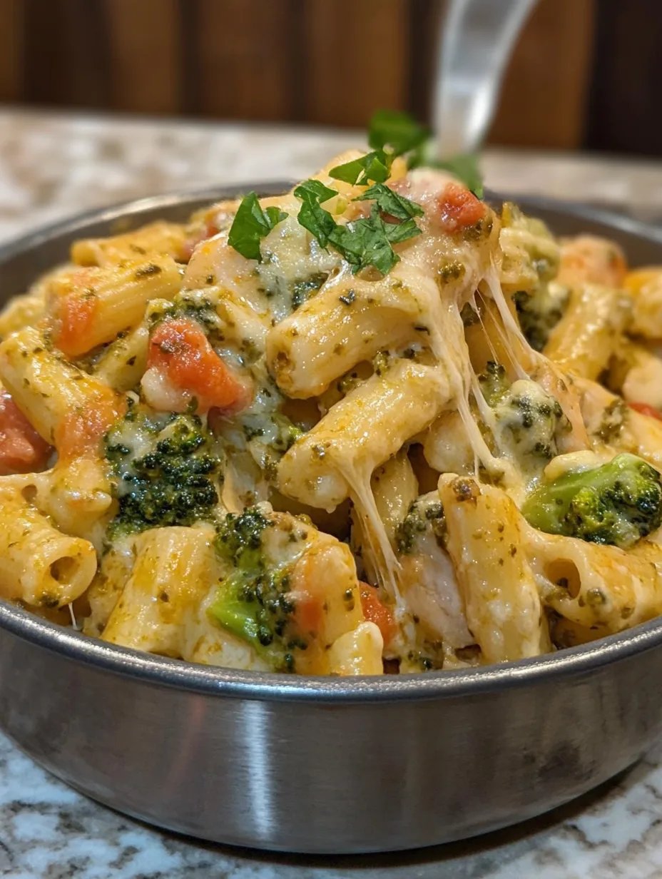 Creamy Pesto Chicken and Broccoli Pasta Bake