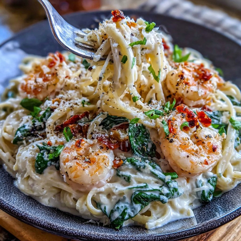 Shrimp And Spinach Alfredo Pasta